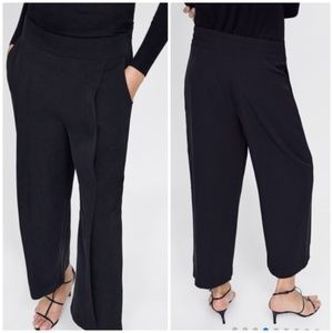 Zara Basic pleated black culotte dress pants sz L
